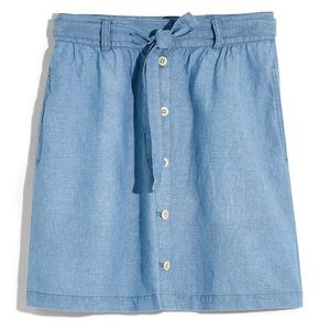 Madewell Button Front Tie Chambray Miniskirt